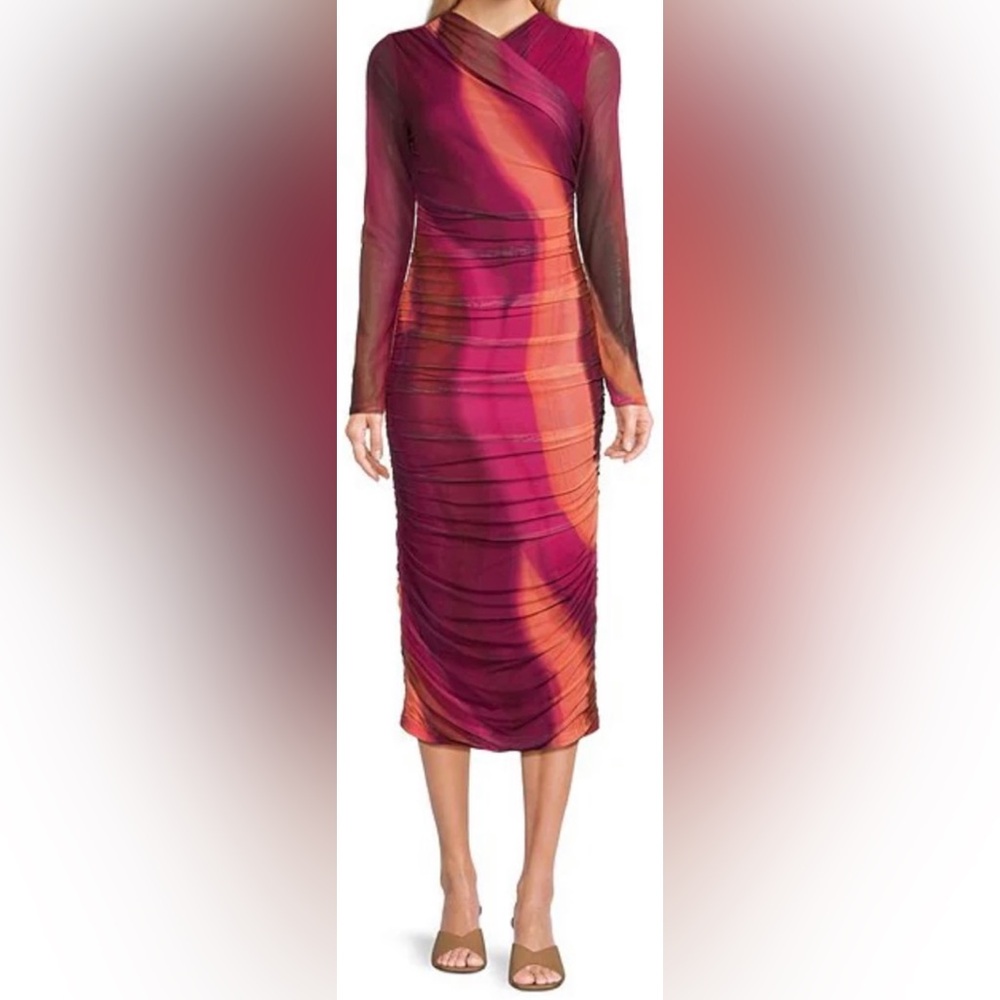 GB Long Sleeve Ombre Mesh Midi Dress